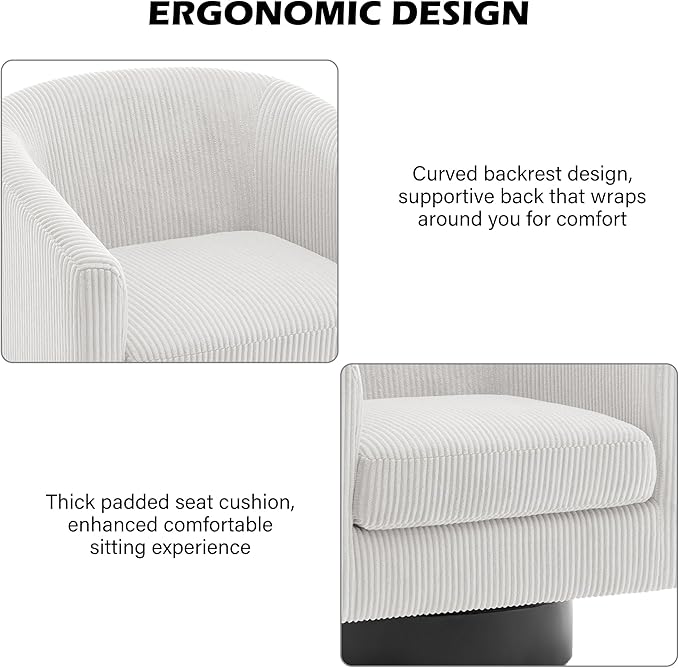 Swivel Barrel Accent Chair, Modern Round Corduroy Fabric Arm Chair for Living Room, Bedroom, Comfy Club Reading Chairs for Adults (Corduroy Beige, Set of 1)