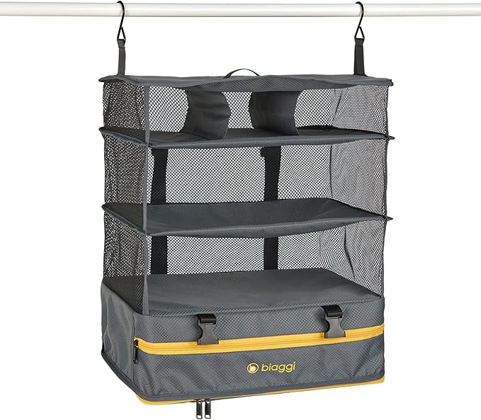 Biaggi Hangmates 3-Tiered ZipCube - Hanging Shelf Cube with Packing Compartments for Travel Organization - Lightweight and Durable - Dimensions 19”x 16” x 11.5” Opened - LARGE