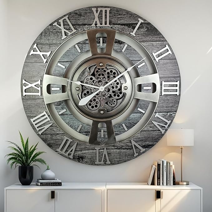 The Gears Clock Real Moving Gear Wall Clock England Line (Carbon Grey, 36 inches (90 cm))