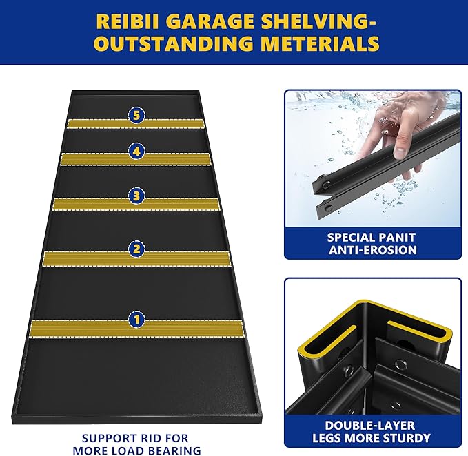 REIBII 48.2" W Garage Shelving Heavy Duty Metal Shelving 3000LBS Storage Shelves Adjustable Metal Shelf Industrial 5 Tier Shelves for Basement Pantry Warehouse Supermarket 72.2" H x 24.2" D x 48.2" W