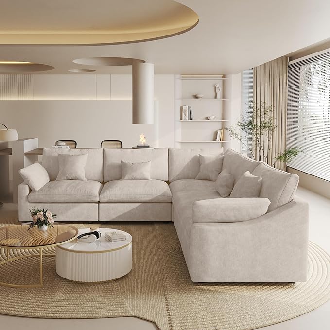 Cloud Couch Modular Sectional Sofa,119inch V Shaped Sofa,Down Filled 5 Seater Convertible Living Room Sets,Cover Washable and Replaceable Couches for Living Room,Khkai