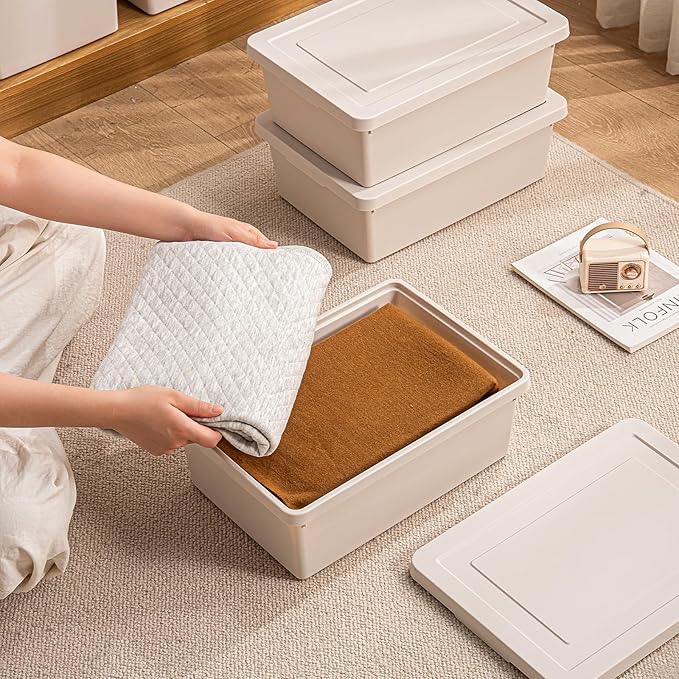 15 Quart LightGray Storage Bins with lids,Office stackable Plastic Boxes Set of 4,Garage organization Storage Box with handle for Organizing Snacks, Crafts, Legos, Tools,books (LightGray, 4L)