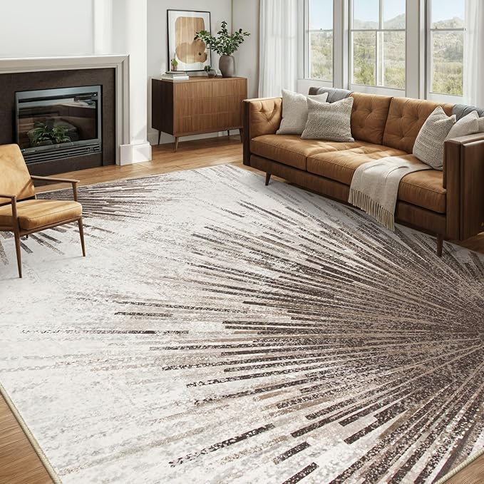 Lahome Modern Rugs for Living Room - 6x9 Rug Non-Slip Ultra-Thin Washable Area Rug Throw Soft Big Rugs for Bedroom, Abstract Print Indoor Large Rug for Dining Room Office Home (Brown/Gray, 6'x9')