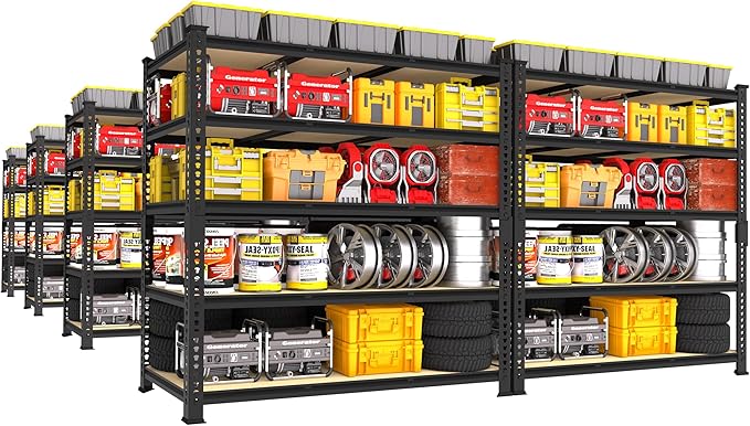 PrimeZone Heavy Duty Garage Storage Shelves - 48" W X 24" D X 72" H Adjustable Metal Shelving Unit, 5 Tier Industrial Shelves for Storage Standing Utility Rack for Warehouse, Basement, Black, 8 Pack