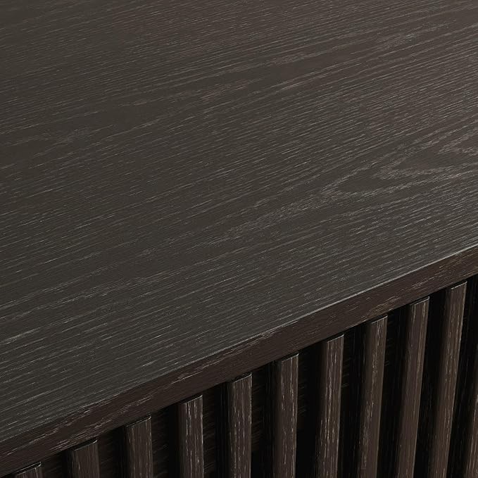 POVISON Mid-Century Modern TV Stand with Slatted Doors, Fully Assembled 78.74" Wood Media Console, TV Console with Tall-cast Metal Legs, Entertainment Center with Storage for Living Room