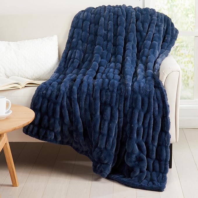 Springtree Home | Luxury Plush Throw Blanket |Dark Blue Throw Blanket | Perfect Blanket for Couch Year Round | Fluffy Micro Fleece | Lily Collection - Midnight