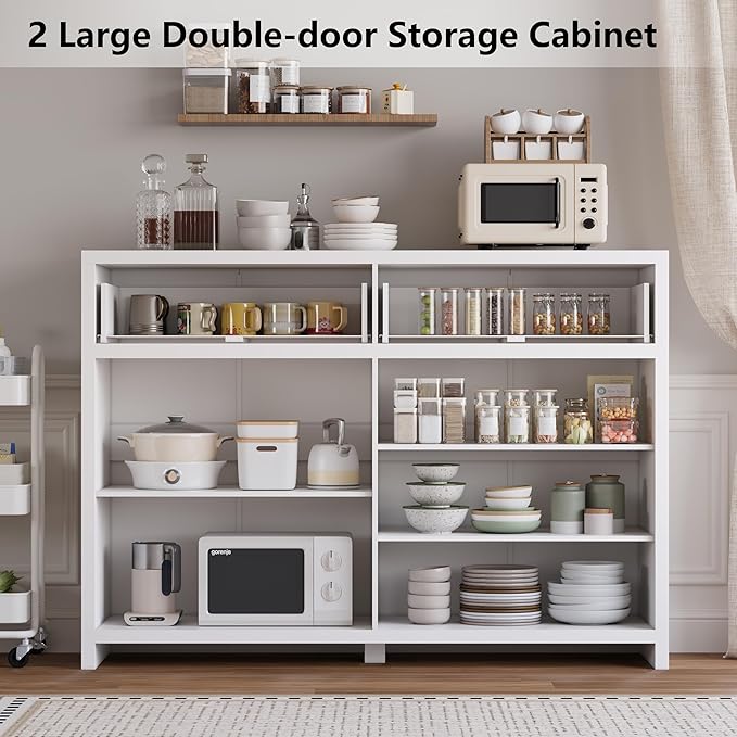 Fluted Sideboard Buffet Cabinet with Storage and Large Drawers, 55" W Credenza Storage Cabinet for Living Room or Entryway, 40'' H Farmhouse Buffet Table with Adjustable Shelves, Console Cabinet