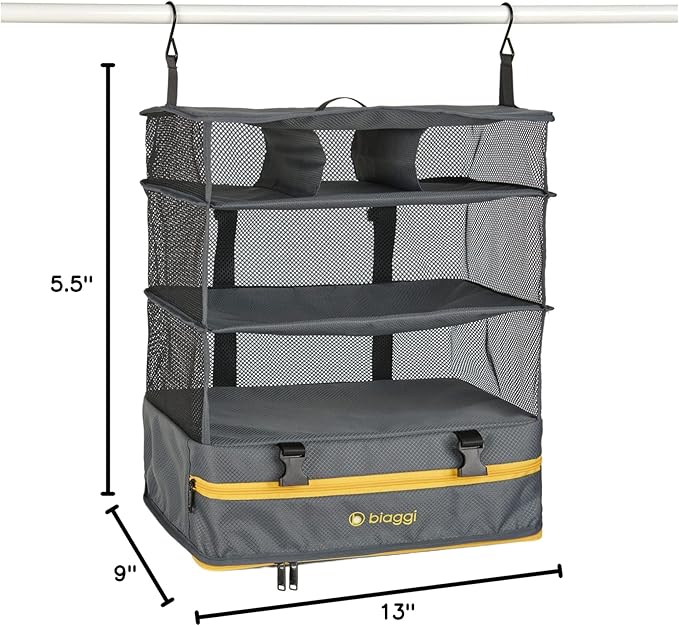 Biaggi Hangmates 3-Tiered ZipCube - Hanging Shelf Cube with Packing Compartments for Travel Organization - Lightweight and Durable - Dimensions 19”x 16” x 11.5” Opened - LARGE