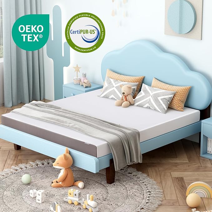 Amazon Basics Memory Foam Mattress, Soft Plush Feel, Queen, White/Grey, 80 x 60 x 6 inches (LxWxH)