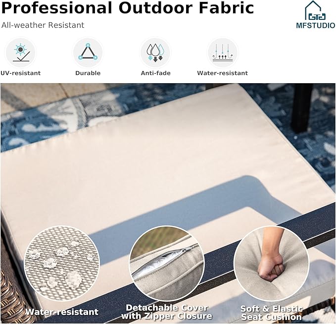 MFSTUDIO Outdoor Patio Dining Sets for 8, All Weather Square Cast Aluminum Outdoor Table and 6 Wicker Chairs, 7 Piece Patio Furniture Set for Deck, Backyard, Garden