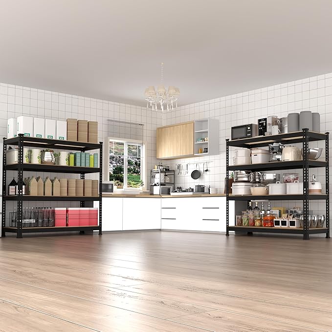 2 Packs 36" W x 16" D x 55" H Adjustable Garage Storage Shelves - 4-Shelf Heavy Duty Shelving Unit, Metal Utility Storage Organizer Racks for Warehouse Pantry Closet Kitchen, Black