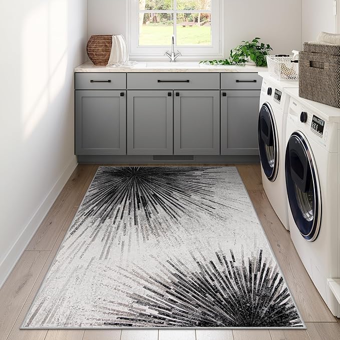 Lahome Modern Black Carpet for Living Room - Non-Slip Washable 4x6 Rugs Room Rugs for Bedroom Stain Resistant Throw Entryway Indoor Area Rugs, Abstract Print Carpet for Office Kitchen Laundry