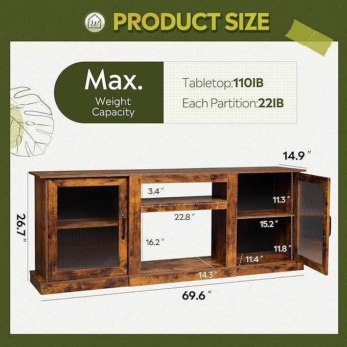 WLIVE Farmhouse TV Stand for 75 inch TV, Entertainment Center with Storage Cabinets, Mid Century Modern TV Console for Living Room, Bedroom, Rustic Brown