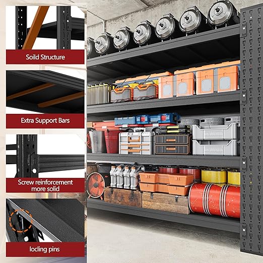9000LBS Storage Shelves, 75" W Garage Shelving Heavy Duty Metal Adjustable Garage Shelves, Shelving Units Industrial Shelving for Warehouse, 75" W x 24" D x 70" H, Black