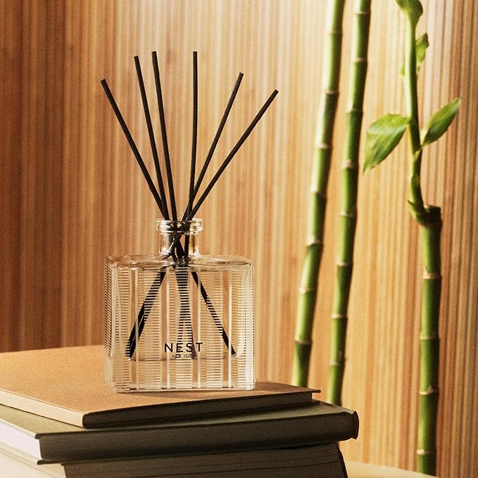 NEST New York Reed Diffuser, Bamboo - 5.9 fl oz - Fragrance for Up to 90 Days - Reusable, Refillable Glass Holder - Includes 8 All-Natural Reed Sticks - Flame Free