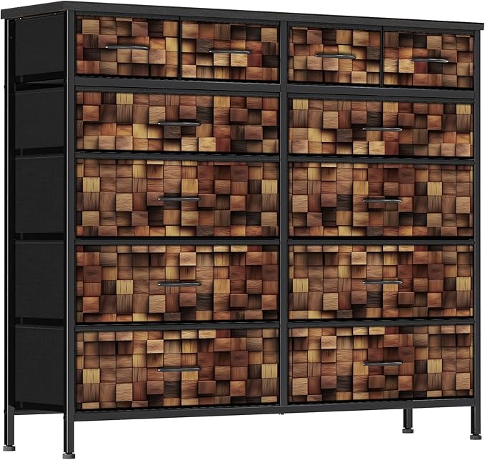 TV Stand Dresser for Bedroom, Tall Fabric Drawer Dresser, Chest of Drawers, Fabric Storage Organizer Cabinet for Closet, Nursery (Solid Brown)