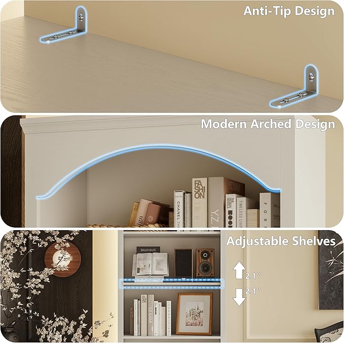 71" H Tall Bookshelf and Bookcase, Farmhouse Book Shelf with 5-Tier Open Shelves, Wooden Bookcase Freestanding Display Bookshelves for Bedroom, Living Room, White