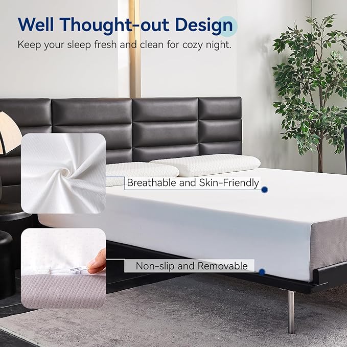 Amazon Basics Memory Foam Mattress, Soft Plush Feel, 10 Inch, King, P22MD-10K, White/Grey