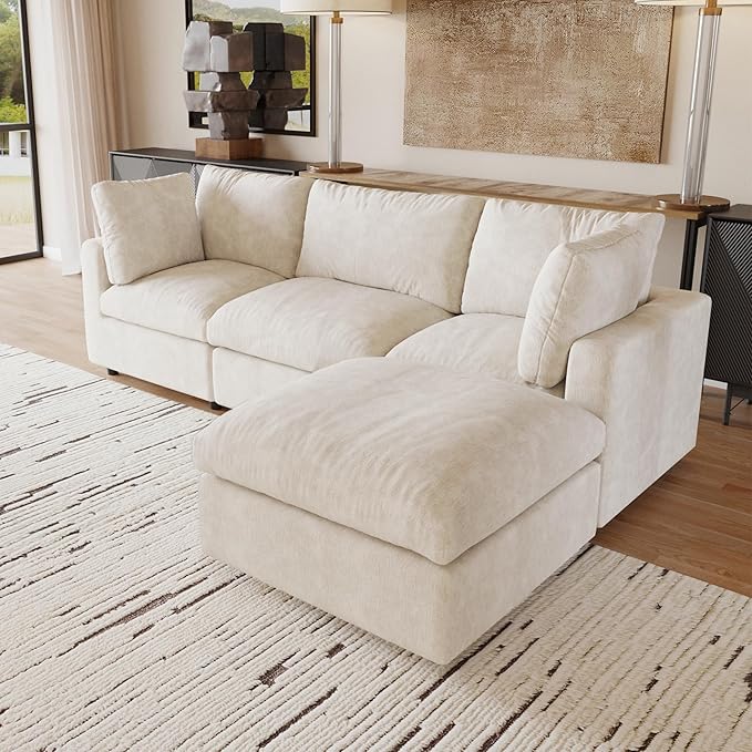 JACH L Shape Sectional Couches for Living Room, Deep Seat Convertible Modular Sofa, Cloud Sectional Couch, Sofa Covers Washable, Minimalist Modern Couch for Living Room, Apartment, Beige