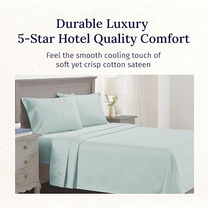 California Design Den Luxury King Size Sheet Set - 100% Cotton, 600 Thread Count Deep Pocket King Sheets, Hotel-Quality Bedding with Sateen Weave - Seafoam