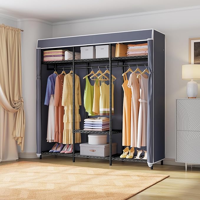 VIPEK V30C Clothes Rack with Cover, Heavy Duty Garment Rack with Oxford Fabric Cover, Portable Closet with Adjustable Shelves & Hang Rods, Freestanding Wardrobe Metal Closet Rack for Hanging Clothes