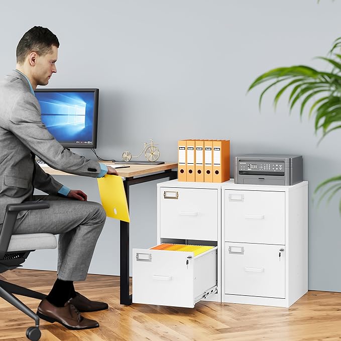 SISESOL 2 Drawer File Cabinet with Lock and Tag,Narrow Two Drawer Filing Cabinet,Vertical Metal File Cabinets,White Small Filing Cabinets for Home Office Fit Letter/A4/Legal Size File,Easy Assembly