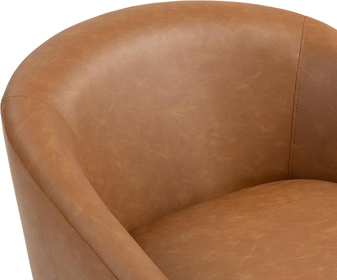 Swivel Barrel Accent Chair, Modern Round Faux Leather Arm Chair for Living Room, Bedroom, Comfy Club Reading Chairs for Adults(Faux Leather, Brown, Set of 1)