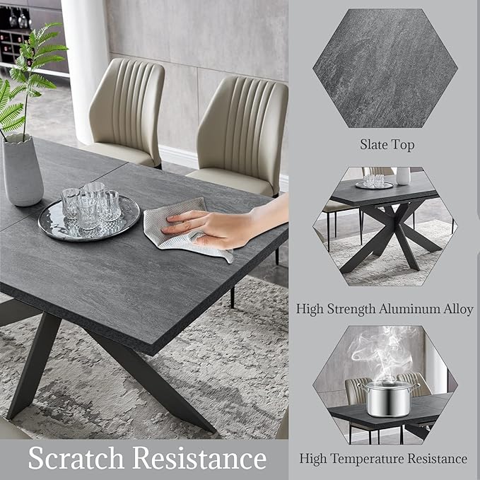 ZckyCine Dining Table Set for 6, Modern 78'' Dark Wood Dining Table and Fabric Dining Chairs Set of 6,Table and Chairs Set of 6,Ideal for Kitchen Dining Room