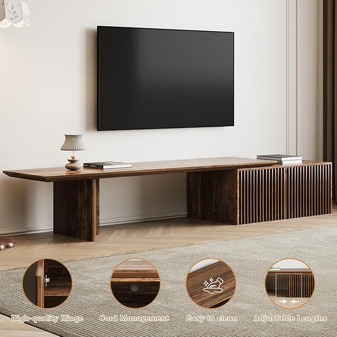 Modern TV Stand, Entertainment Center with Storage, Extendable TV Media Console for Up to 55+ Inch, Minimalist Television Cabinet for Living Room/Bedroom - Rustic Brown (78.7"-110" Extendable)