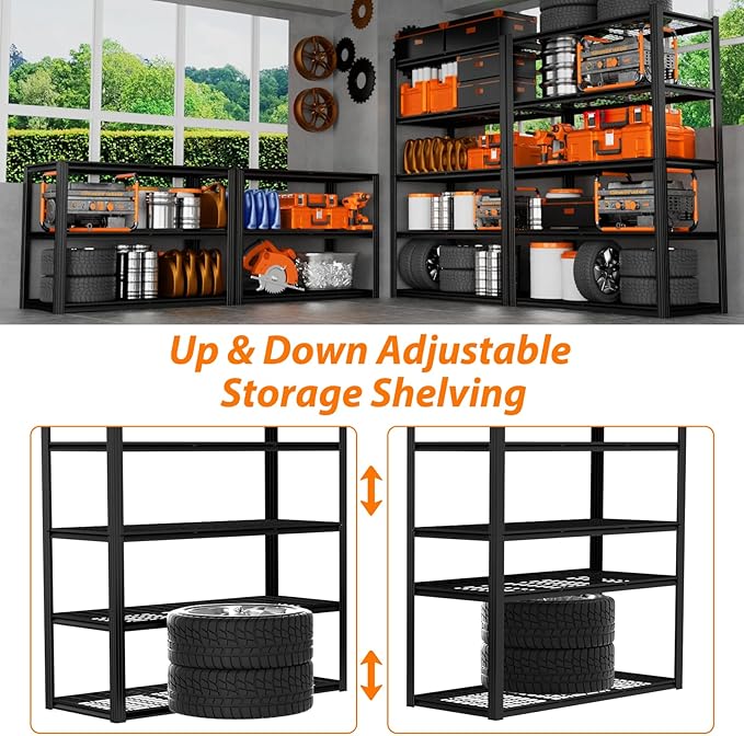 Garage Shelving, Storage Shelves Heavy Duty 2800 LBS Capacity, 5 Tier Adjustable Metal Organizer Wire Rack, 48" L x 24" W x 72" H Utility Shelf Unit for Kitchen Pantry
