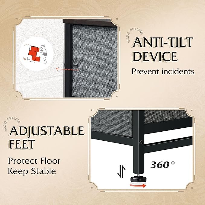 WLIVE Storage Organizer Unit with 11 Fabric Bins, Storage Drawers Organizer with Steel Frame, Tall Storage Tower Organizaton for Living Room, Hallway, Office, Light Grey