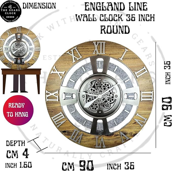 The Gears Clock Real Moving Gear Wall Clock England Line (Desert Beige, 36 inches (90 cm))