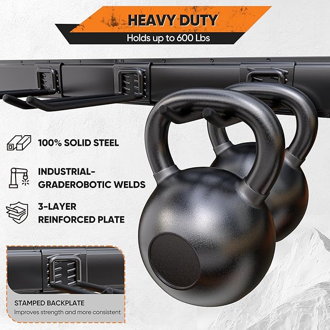 Garden Tool Organizer Wall Mount, 96 inches Tool Storage Rack with Adjustable Hooks, 600lbs Adjustable Heavy Duty Metal Hooks, Yard Shed Rack Holder System Hanging Rake Broom Mop Snowboard, Men Gift