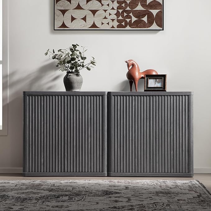 SICOTAS Buffet Cabinet with Storage Sideboard Accent Modern Credenza with Doors & Shelves Fluted 69.2" Tall Media Console Mid Century Coffee Bar Table for Living Room Kitchen Dining Room Hallway