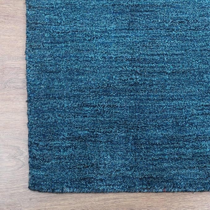 Rugsotic Carpets Hand Knotted Gabbeh Wool 2'6''x10' Runner Rug Solid Blue L00111