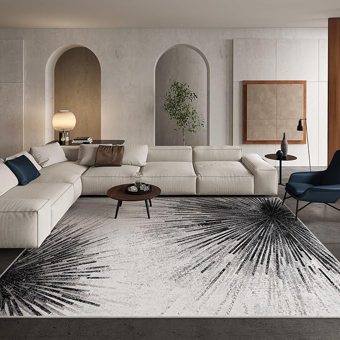 Lahome Modern Black Large Rugs for Living Room - Machine Washable 6x9 Area Rugs Non-Slip Throw Stain Resistant Rugs for Dining Room, Abstract Print Soft Low-Profile Indoor Rug for Bedroom Office