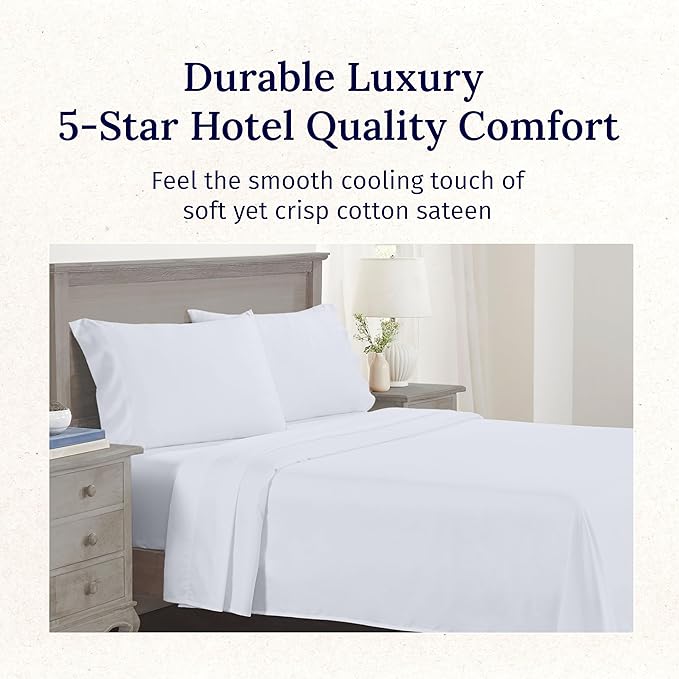 California Design Den Split King Sheet Set - 100% Cotton, 600 Thread Count, Breathable Luxury King Size Sheets for Adjustable Bed, Luxury Soft Hotel-Quality, Sateen Weave - Bright White