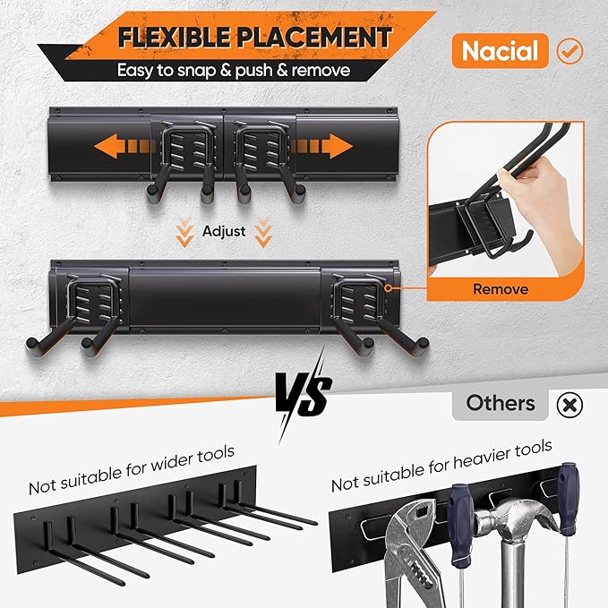 Garden Tool Organizer Wall Mount, 96 inches Tool Storage Rack with Adjustable Hooks, 600lbs Adjustable Heavy Duty Metal Hooks, Yard Shed Rack Holder System Hanging Rake Broom Mop Snowboard, Men Gift