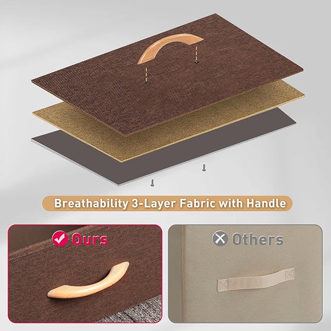 Tall Dresser for Bedroom, Vertical Storage Organizer Tower with 6 Drawers, Chest of Drawers with Fabric Bins, Steel Frame, Wood Top for Bedroom, Closet, Entryway- Brown