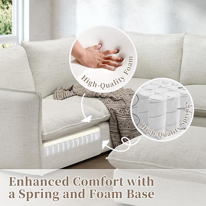 Cloud Sectional Sofa for Living Room,High Backrest Down Filled Spill & Stain-Resistant Cloud Couch,5 Seater Oversized Modular V-Shaped Couches,Removable Washable Cushion Covers,Cream White