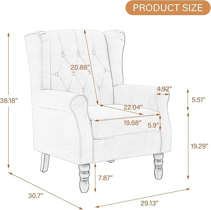 UIXE High Back Accent Chair, Fabric Upholstered Armchair Comfy Wingback Arm Club Chair for Living Room, Retro Single Sofa Bedroom Reading Seat with Solid Wood Legs - Taupe