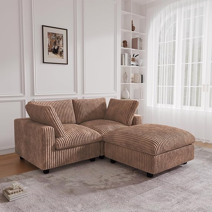 JACH 78.74" Love Seat Sectional Couches, Convertable Modular Sofa with Chaise Ottoman, Modern Deep Seat Couch, Sofa Covers Washable, Minimalist Plush Sofas for Living Room, Apartment, Brown