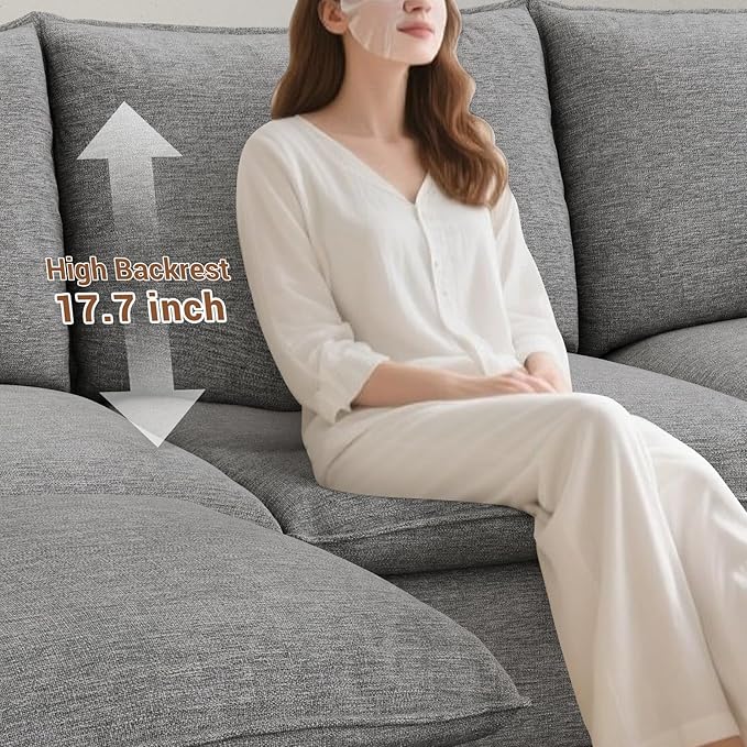 Cloud Sectional Couches for Living Room, Convertible Cloud Sofa Spill & Stain-Resistant with Removable Washable Cover & Down Feather Filled Cushions, 4 Seater V-Shaped Modular Sectional Sofa