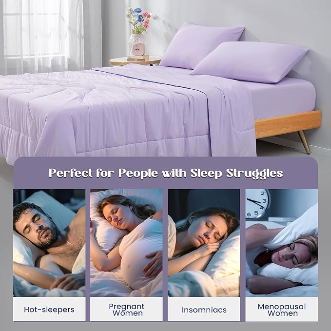 Dream Valley Outlast® Twin Cooling Comforter, NASA-Grade Instant Cooling Blanket for Hot Sleepers, Luxurious Comforter for All Season, Lavender Fog, 60"x80"