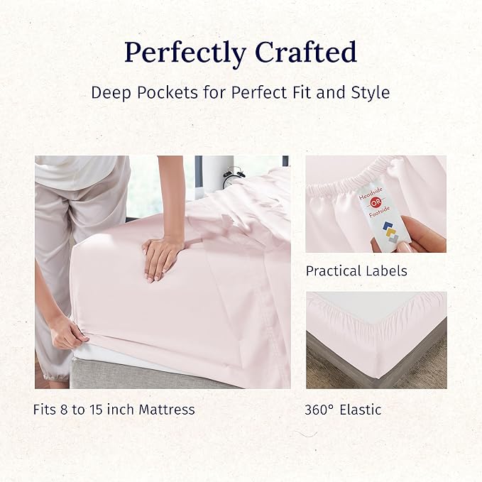 California Design Den 5-Star Hotel-Quality Twin Bed Sheets Cotton, 100% Cotton Sheet Set - 600 Thread Count Sateen with Deep Pockets (Blush Pink)