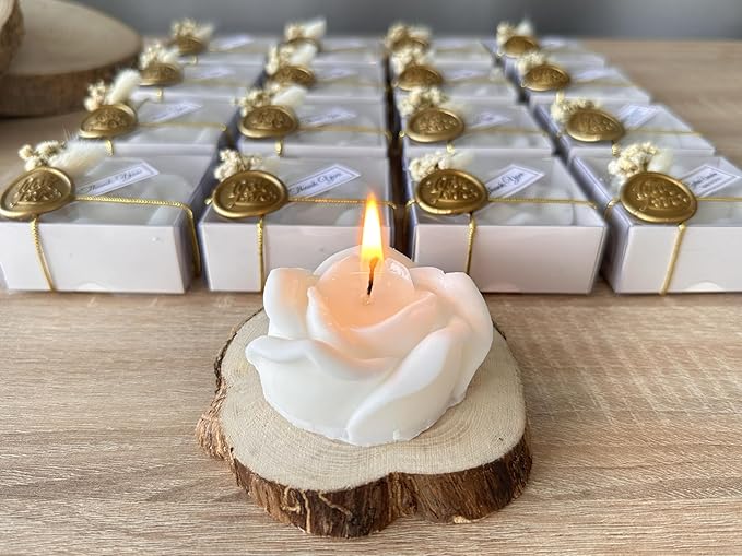 Handcrafted Rose Shaped Scented Soy Wax Candle Favors with Seal Wax and Dried Flowers - Personalized for Weddings, Bridal Showers, Baby Showers, Birthdays (10-20-30-40-50-100 PCS in Bulk)