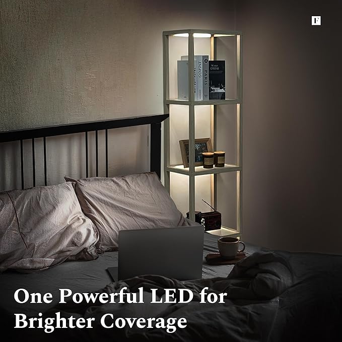 FENLO LED Display Shelf Unit – Dimmable Lighted Furniture for Bedroom, Living Room, or Office – Glass Curio Cabinet Shelf Lamp with App + Remote Control + Adjustable Lighting