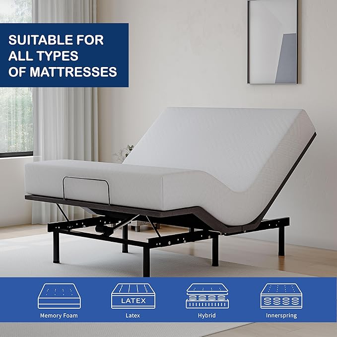 Full Adjustable Bed Base Frame,Electric Bed with Head and Foot Incline, Soft Cover & Zero Gravity & Wireless Remote with Backlight, 75"×54"×12",Black