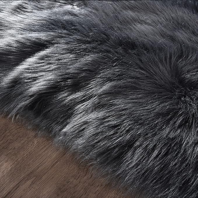 Latepis Hallway Runner Rugs 2x10 Dark Gray Faux Wool Fur Rug Wasgable Non Slip Fluffy Rug for Living Room Luxury Home Décor Rectangle