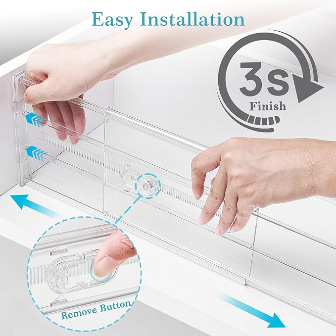 Vtopmart 4 Pack 6" Tall Upgrade Drawer Dividers for Big and Deep Drawer, 12.8"-22.3" Adjustable Expandable Dresser Drawer Organizer, Clear Plastic Separators for Dresser, Baby Supplies, Kitchenware